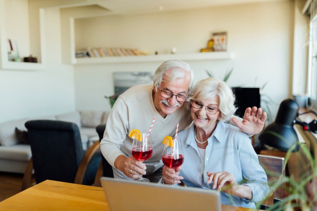 Couple participating in online happy hour