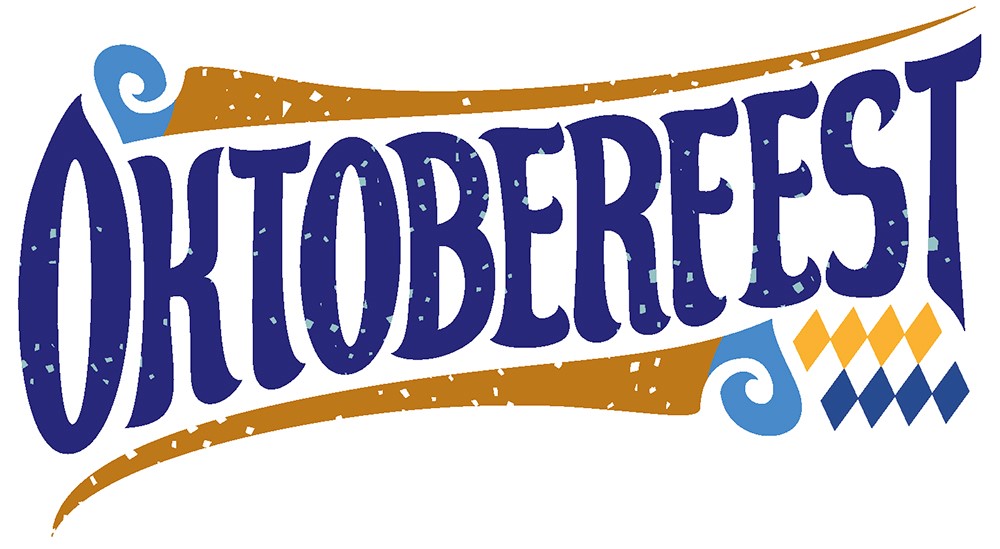 Colorful Oktoberfest banner with decorative elements and diamond pattern.