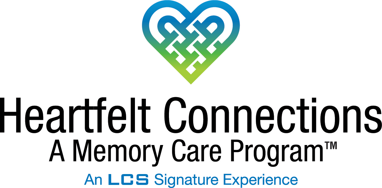 Heartfelt Connections logo for Memory Care Program, part of an LCS Signature Experience.