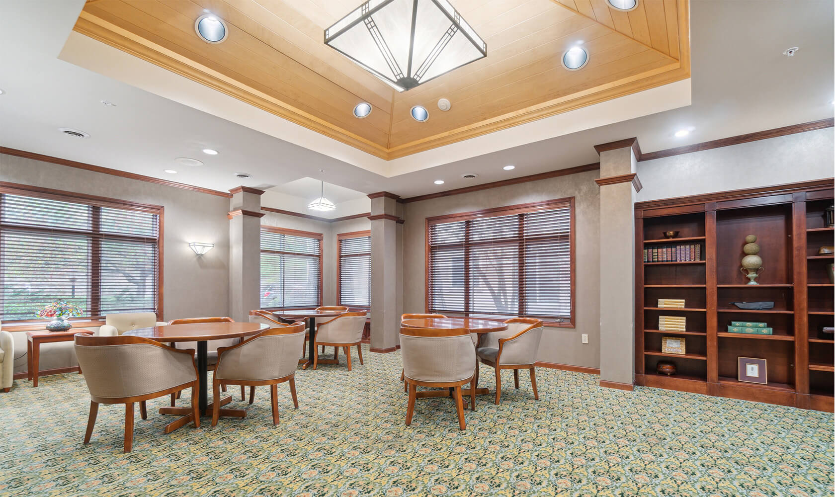 Dining room with large overhead light