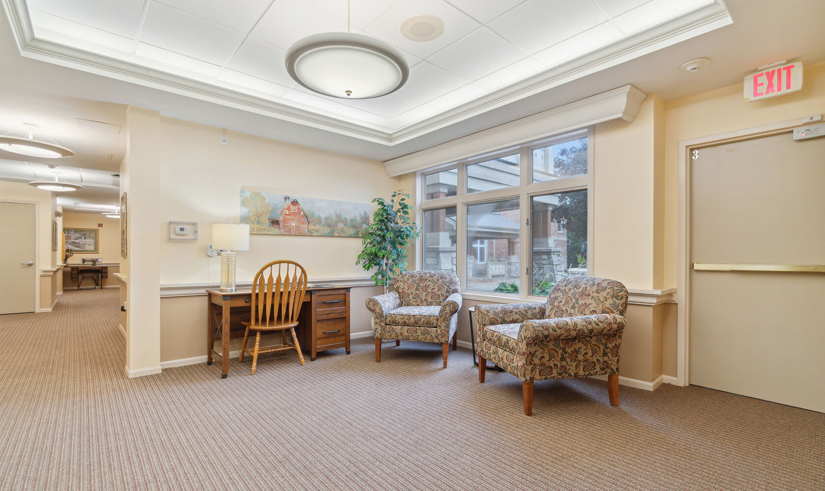 Harbour house seating area with desk