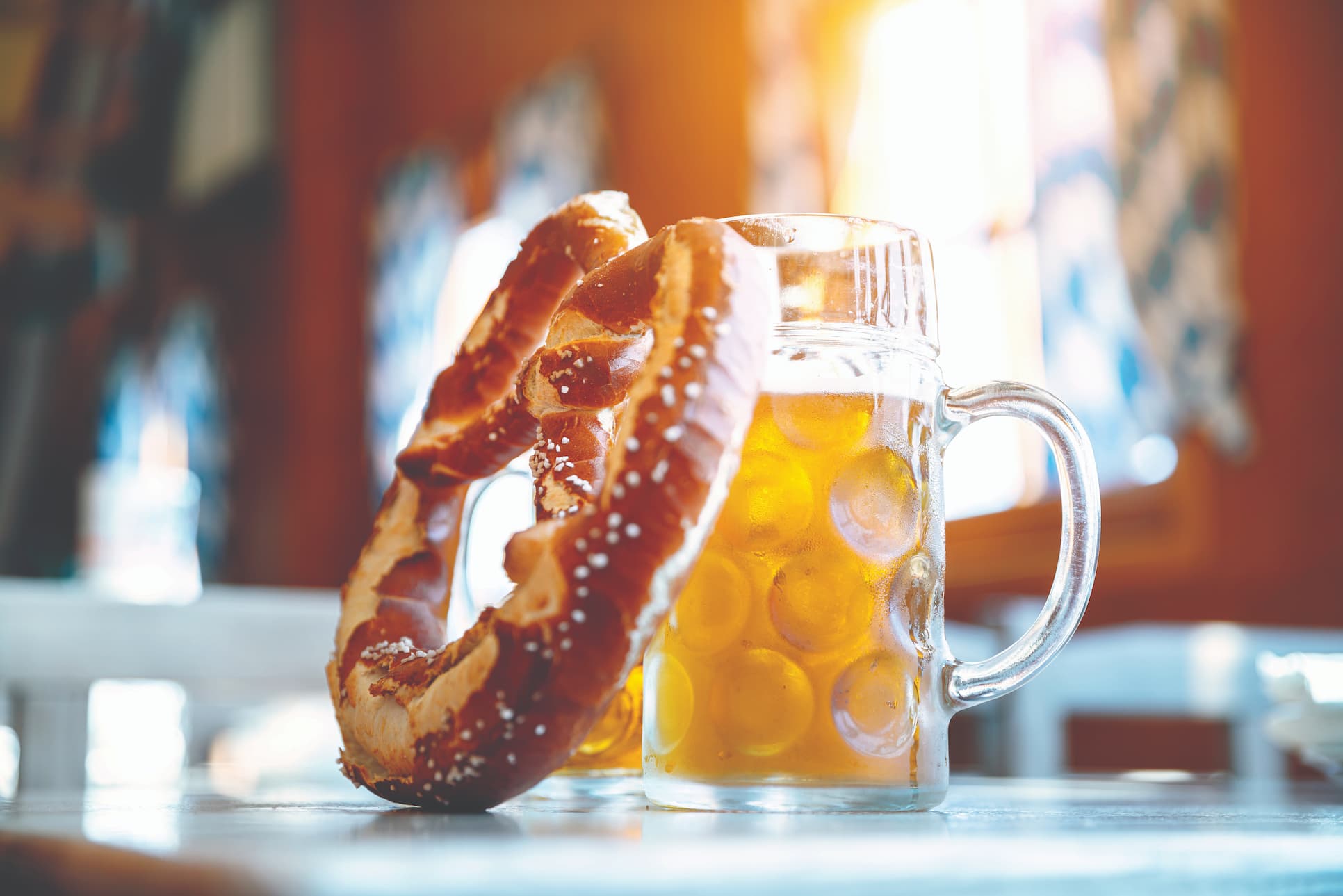 Stein of beer and salted soft pretzel