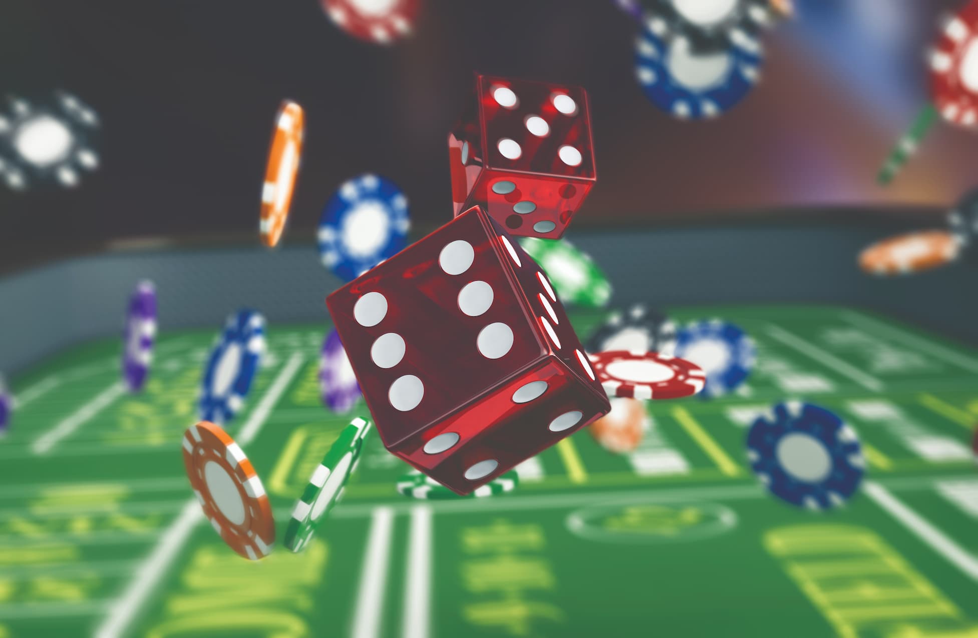 Dice flying through the air